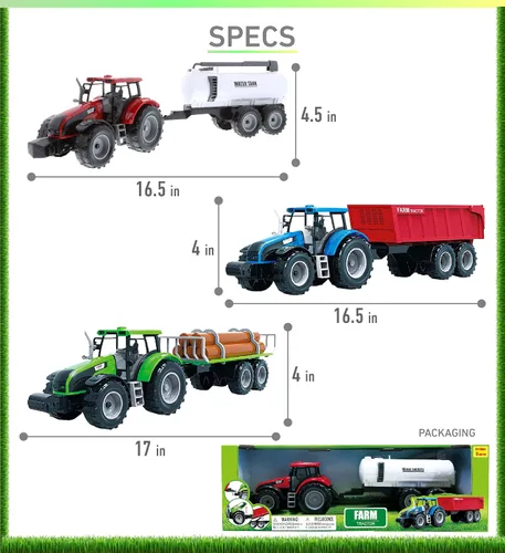Vista 3 de Mozlly Juego de juguete de remolque de tractor de granja alimentado por fricción, juguetes de remolque de 16 pulgadas para niños y niñas, tanque