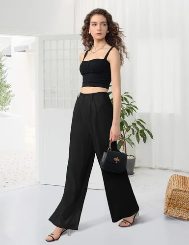 Vista 9 de Tapata Pantalones de pierna ancha para mujer, pantalones de vestir de cintura alta, casuales, elásticos, bolsillos para el trabajo y negocios