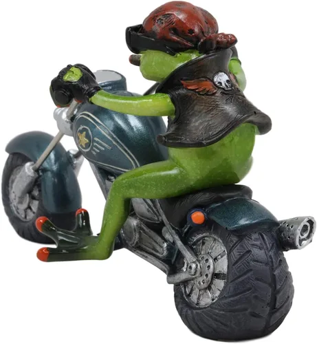 Vista 5 de Ebros 8.5 pulgadas de largo nacido para montar rana motero con pañuelo rojo fumar cigarro montado en picador metálico estatua de motocicleta