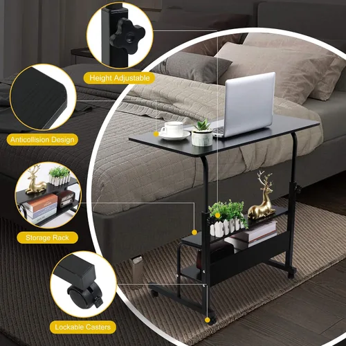 Vista 4 de Escritorio universal movible mesa para espacios pequeños almacenamiento conveniente escritorio portátil computadora escritorio ajustable casa