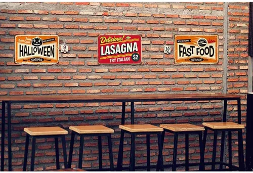Vista 4 de AOYEGO Letrero de hojalata de lasaña, con texto en inglés "Try Italy Delicious Food", de metal, vintage, para cafeterías, bares, bares, bares