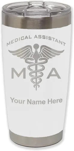Vista 29 de LaserGram Taza aislada al vacío de 20 onzas, asistente médico MA, grabado personalizado incluido (negro)