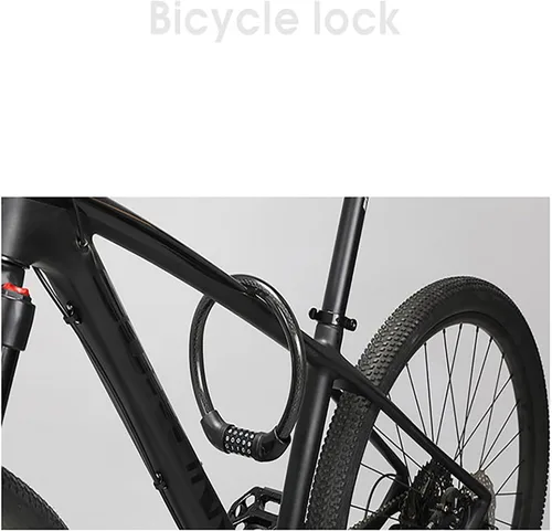 Vista 9 de Cable de bloqueo de bicicleta, cerradura de combinación de seguridad de 4 dígitos reiniciable, cadena de bloqueo de bicicleta antirrobo resistente