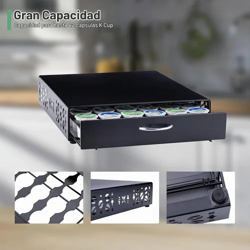 Vista 4 de K Cup Pod - Cajón superior de hierro, soporte para cápsulas de café, compatible con almacenamiento de cápsulas, 42 K cup (negro)