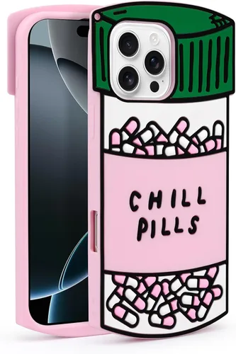Vista 9 de Dumkery Funda para iPhone 13 Pro Max con pastillas para enfriar, iPhone 14 Pro Max, botella de cápsula para iPhone 15 Pro Max 3D de dibujos animados
