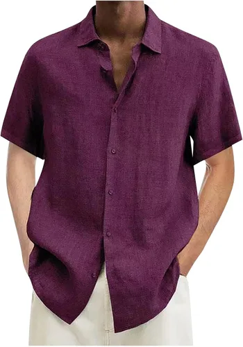 Vista 2 de Camisas de manga corta con botones para hombre, estilo casual, ajustadas, para trabajo, ajuste regular