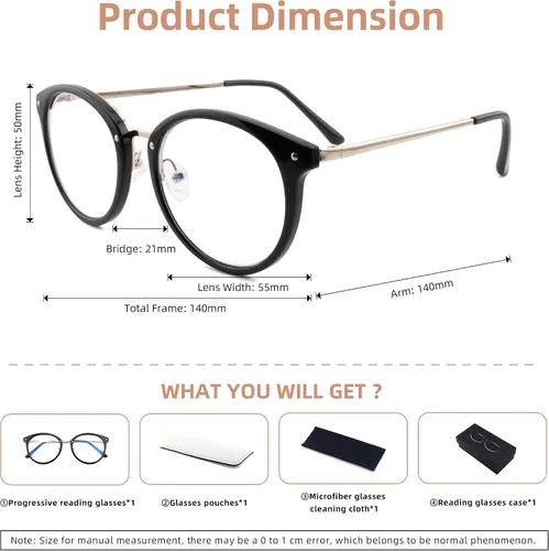 Vista 2 de Gafas de lectura redondas progresivas multienfoque para mujeres y hombres, lentes multifocales, lentes de bloqueo de luz azul