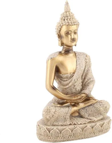 Vista 8 de Hilitand Mini escultura de Buda sentado de piedra arenisca, estatua de meditación, figura tallada, estatua para decoración del hogar, adorno