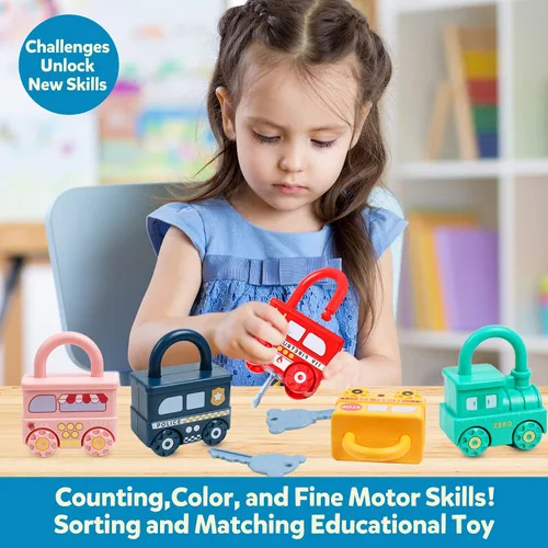Vista 2 de Montessori - Juguetes de aprendizaje para clasificar y combinar, cerraduras y llaves para niños pequeños, juguete sensorial de motricidad fina