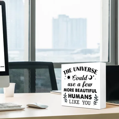 Vista 6 de LVQHI Letrero de madera con texto en inglés «The Universe Could Use A Few More Beautiful Humans Like You», conmovedora afirmación positiva