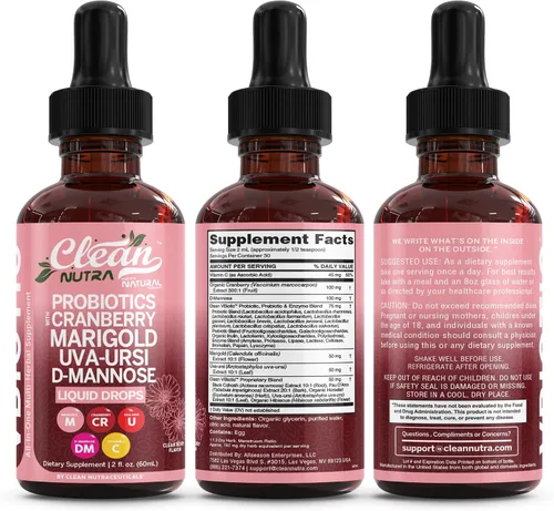 Vista 9 de Clean Nutraceuticals VBiotic - Probiótico vaginal para mujer, gotas líquidas Cranberry Uva Ursi Cola de caballo D-Manosa Prebióticos Caléndula