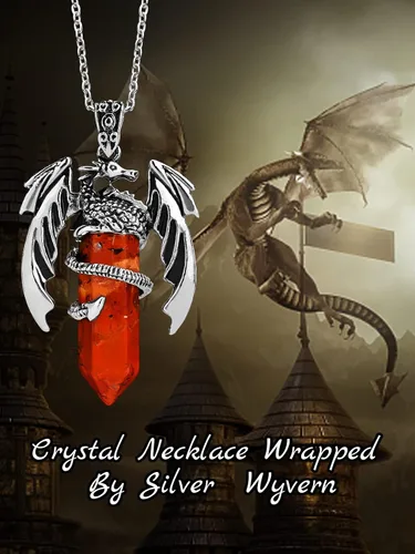 Vista 2 de Collar de dragón – Colgante hexagonal de plata envuelto en cristal con cristal natural – Joyería genial para hombres y mujeres
