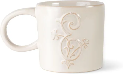 Vista 16 de Fringe Studio Taza Redonda de Gres, Monograma Floral Letra "E" 3.38" DIA. X 3.5"H, 14 fl.oz., con Asa Dorada Pintada a Mano (428047)
