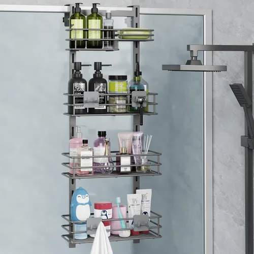 Vista 15 de Orimade Organizador de Ducha Sobre la Puerta Ajustable de 3 Niveles Negro, Estante Colgante para Baño a Prueba de Óxido con 4 Ganchos, Organizador