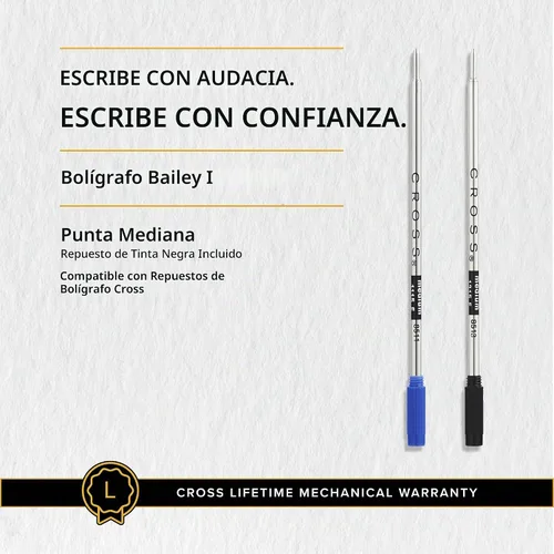Vista 6 de Cross Bailey Bolígrafo recargable presentado en una caja de regalo premium, punta media, tinta negra, azul