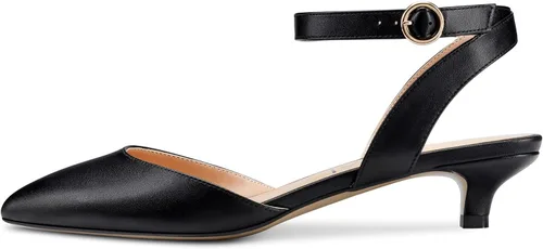 Vista 2 de Sandalias de tacón bajo para mujer, tacón bajo y puntera puntiaguda, correa al tobillo, sandalias con hebilla para boda, oficina, zapatos clásicos