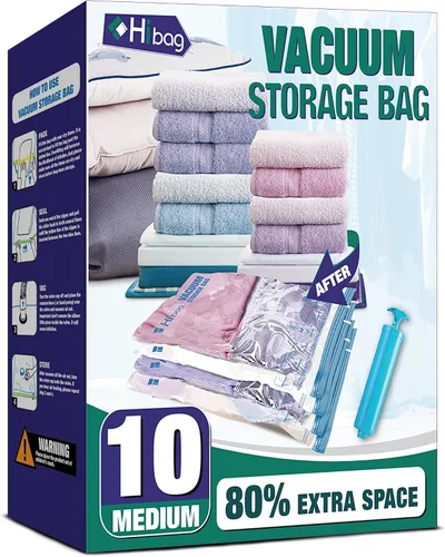 Vista 10 de Bolsas de almacenamiento al vacío, 10 bolsas pequeñas de ahorro de espacio con sello al vacío, bolsas de espacio, bolsas de sellador al vacío