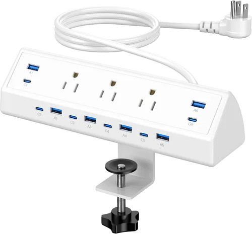 Vista 8 de Jgstkcity Regleta de alimentación con abrazadera de escritorio, estación de carga rápida total de 40 W, 2 puertos USB C PD de 20 W, protector