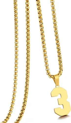 Vista 166 de Collar de Número Dorado para Hombre, Cadena de Acero Inoxidable con Colgante de Número para Atletas, Joyería Deportiva Personalizada para Niños