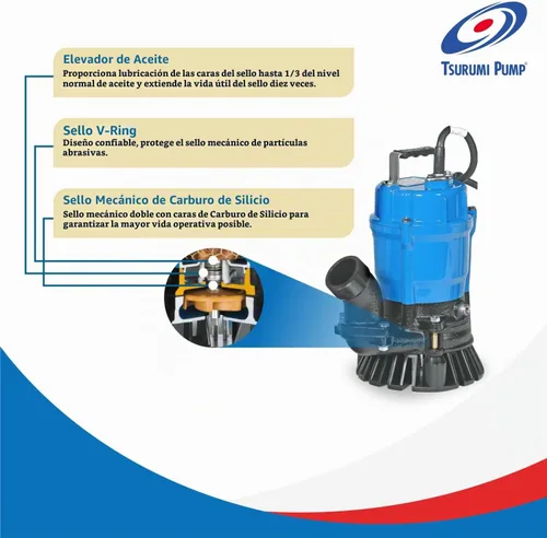 Vista 5 de Bomba sumergible Tsurumi Pump HS2.4S para desperdicios con agitador 1/2 HP 115V 2 pulgadas de descarga Ideal para aplicaciones de desagüe con arena