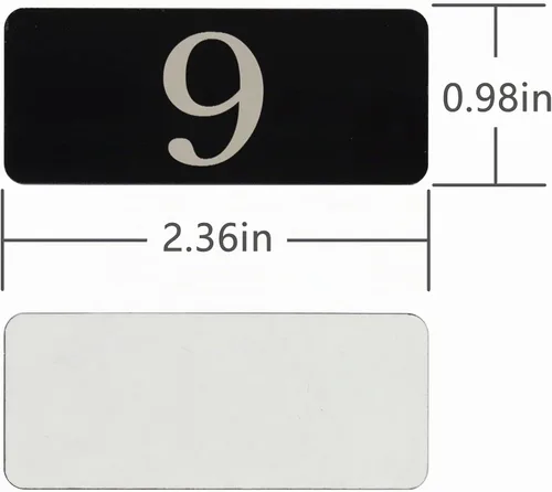 Vista 2 de Número de tabla de número de habitación con adhesivo numerado para casillero rectangular de plástico (1-10, negro)