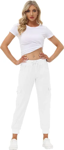 Vista 5 de MoFiz Pantalones cargo para mujer, pantalones deportivos ligeros con cintura elástica, pantalones deportivos para senderismo, pantalones casuales