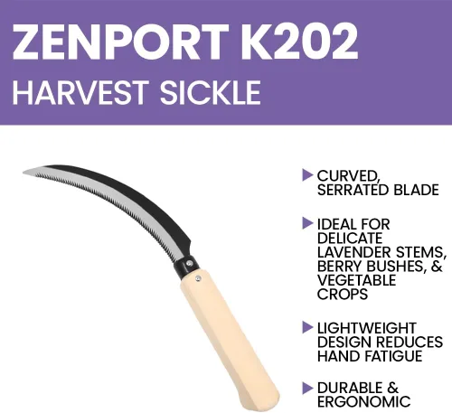 Vista 7 de Zenport K202 - Cuchillo de cosecha de lavanda para hoz/bayas, mango de madera con muescas, hoja dentada curvada de 6.5 pulgadas