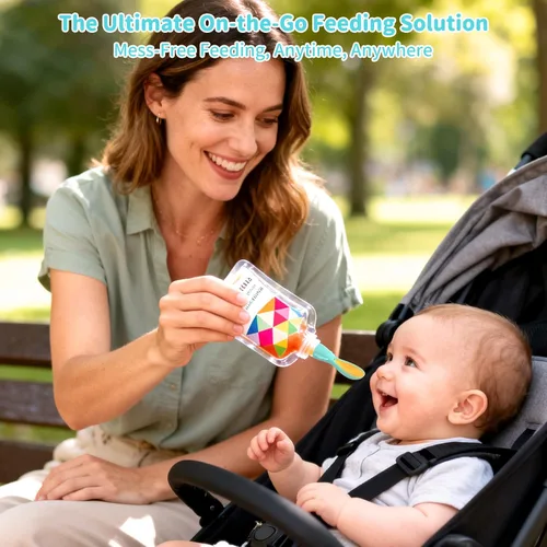 Vista 4 de Cuchara universal para alimentos para bebés, paquete de 10, cucharas de silicona para bebés, para viajes, para comida de bebé, cuchara exprimible