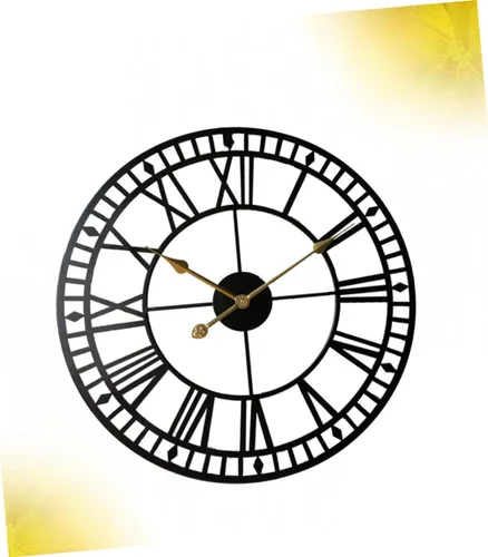 Vista 7 de Amosfun 1pc Roman Numerals Iron Art Wall Clock Silent Timepiece for Home Decor Stylish Clock for Living Room Bedroom Office