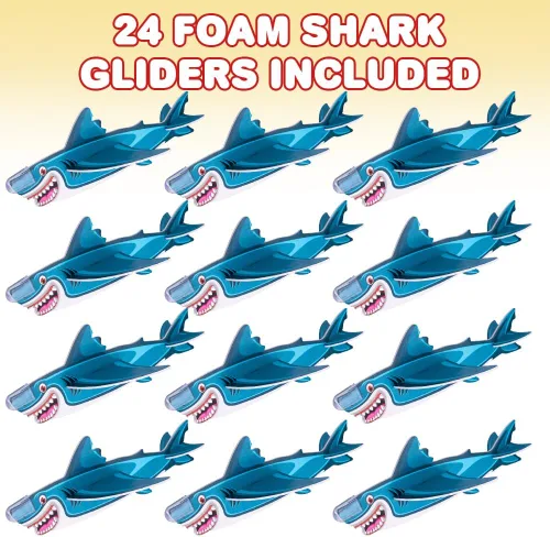 Vista 2 de ArtCreativity Planeadores de tiburón volador de espuma, juego de 24, aviones planeadores ligeros para niños y niñas, aviones voladores empaquetados