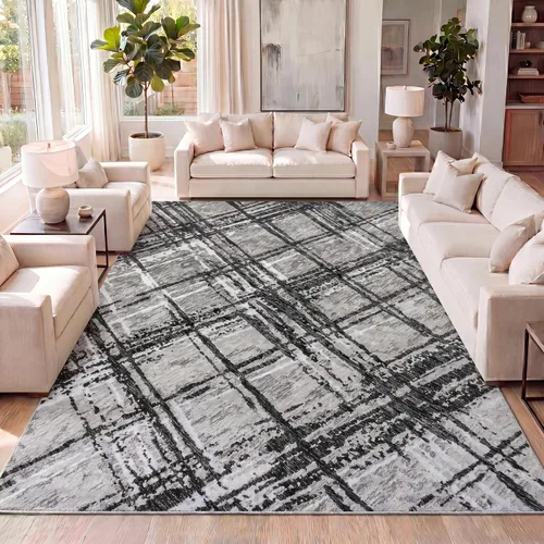 Vista 10 de JONATHAN Y Tapete de pasillo inclinado gris abstracto / turquesa de 2 x 10 pies, moderno para sala de estar, dormitorio, cocina, oficina, fácil