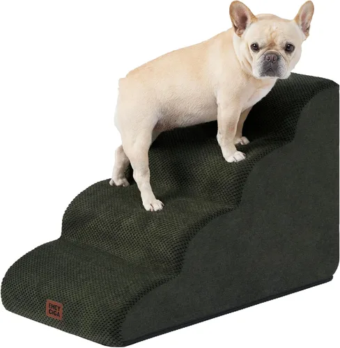 Vista 14 de EHEYCIGA Rampa curvada para escaleras para perros, camas altas de 4