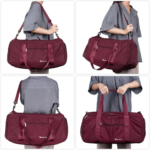 Vista 6 de Bolsa deportiva de gimnasio con bolsillo húmedo y compartimento para zapatos, bolsa de yoga ligera para hombres y mujeres, 2-Wine Red-Nueva versión