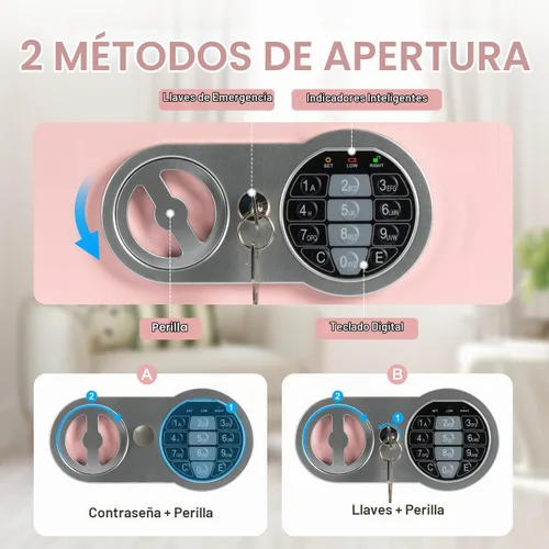 Vista 4 de Caja de seguridad de 0.23 pies cúbicos, pequeña con bolsa ignífuga, llaves y código de acceso, caja de seguridad electrónica digital para efectivo