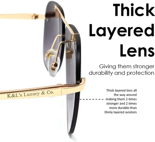 Vista 4 de K&L's Luxury & Co. Gafas de sol de aviador de aleación de metal dorado K02122021 Lente sin montura degradada para hombres y mujeres