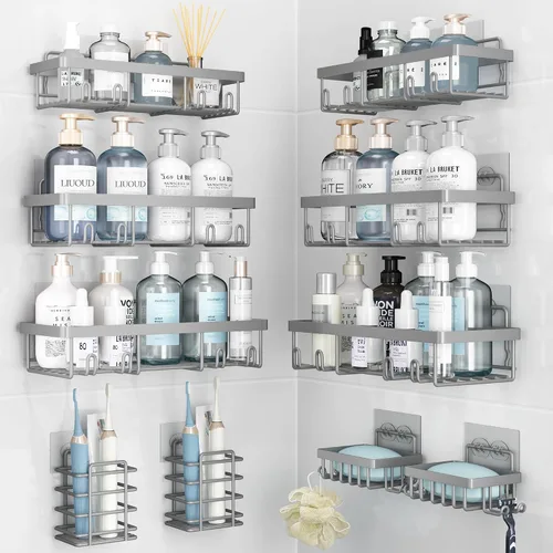 Vista 15 de Liuoud Shower Caddy 5 Pack XL-Size Adhesive Stainless Steel Organizer XL Capacity, With Strong Adhesive, Rustproof, No Drilling Wall Mount Shelvs