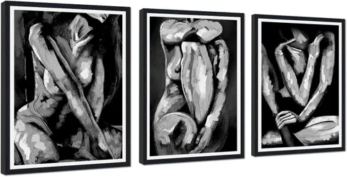 Vista 93 de Novatique 3 piezas de arte de pared sexy en blanco y negro para parejas desnudas, decoración de pared abstracta de amor para mujeres y hombres, arte