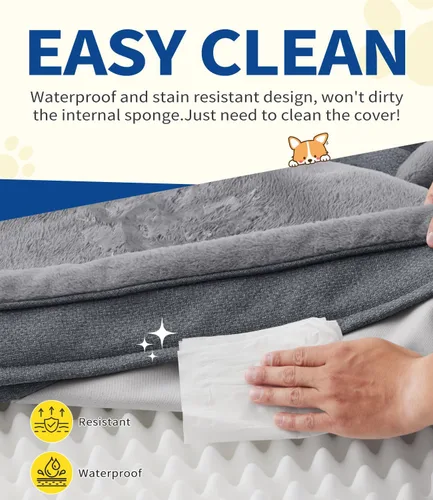 Vista 6 de Made4pet - Cama grande para perro, sofá ortopédico de espuma para perros, sofá cama para mascotas de 38 pulgadas con funda impermeable lavable, Gris