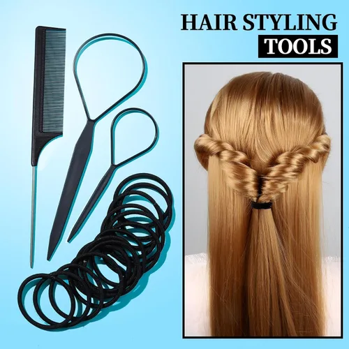 Vista 8 de FANDAMEI Kit de accesorios para el cabello – Lazos elásticos para el cabello, bandas de algodón, bandas de goma, horquillas para el cabello, peine