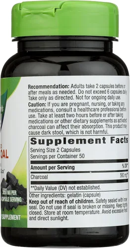 Vista 7 de Nature's Way Carbón Activado, une materiales y gases no deseados en el tracto digestivo*, 560 mg por porción de 2 cápsulas, 100 cápsulas