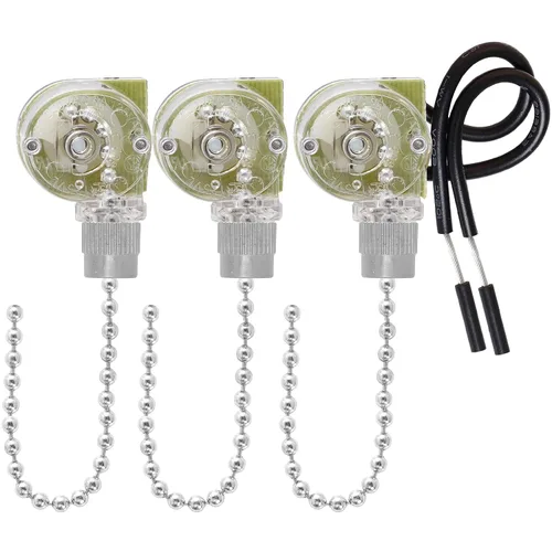 Vista 8 de Topbuti Paquete de 3 interruptores de cadena para ventilador de techo, Zing Ear ZE-109, interruptor de luz de dos cables, reemplazo para lámparas