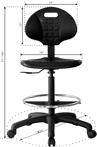Vista 7 de Taburete ergonómico resistente de dibujo negro, fácil de limpiar, más grande (20") Adj. reposapiés y base (26") en el mercado. Rango Seat Ht