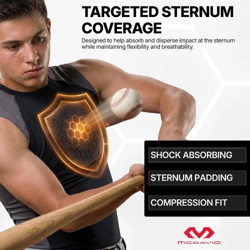Vista 4 de McDavid HEX Chest Protector Shirt Heart Guard Sternum Compression Padded Shirt for Football, Lacrosse, Softball Rugby - Youth Negro