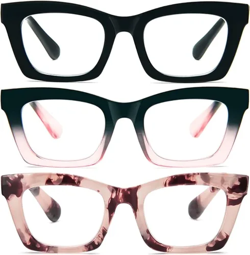 Vista 16 de Gafas de lectura para mujer, estilo Oprah, de gran tamaño, con bisagra de resorte cuadrada, lentes de bloqueo de luz azul