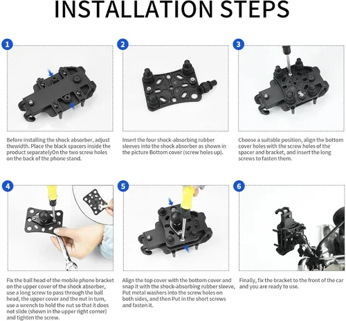 Vista 4 de Qiilu Soporte de teléfono para motocicleta con amortiguación de vibraciones, soporte para teléfono móvil de motocicleta, soporte para teléfono móvil