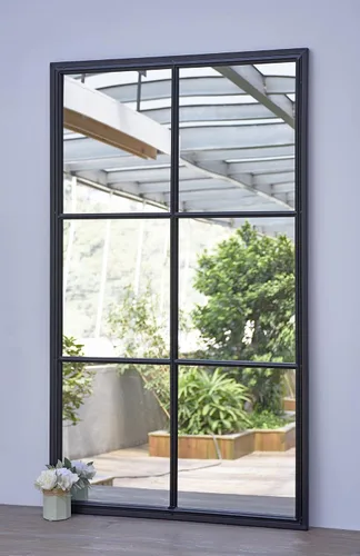 Vista 3 de PARISLOFT Espejo rectangular de pared alto, espejo de ventana con marco de metal para sala de estar, tocador de baño o dormitorio, decoración