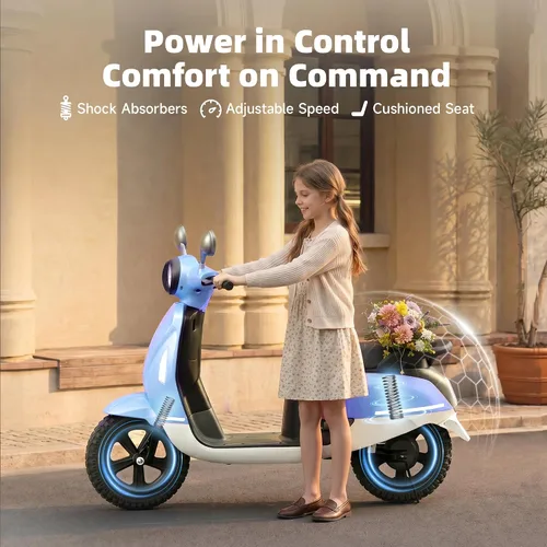 Vista 6 de Bicicleta eléctrica de 24 V para niños, velocidad de hasta 10 MPH, scooter Azul
