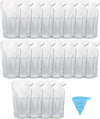 Vista 10 de 20 frascos de licor para crucero, bolsas reutilizables para viajes, botellas de plástico con embudo (8 onzas)