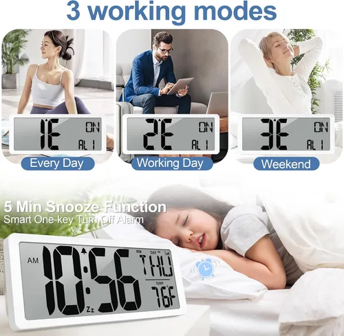 Vista 6 de Reloj Atómico 15" Reloj de Pared Digital Reloj de Pared Atómico Funciona con Pilas Reloj de Alarma Digital Grande con Día, Fecha y Temperatura