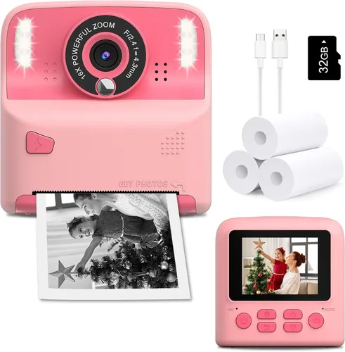 Vista 9 de Amzelas Cámara de impresión instantánea para niños, cámara portátil de juguetes para niños pequeños, imprime fotos en blanco y negro al instante